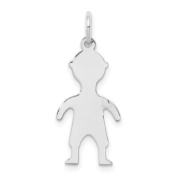 Sterling Silver Rhod-plated Eng. Boy Polished Front/Satin Back Disc Charm