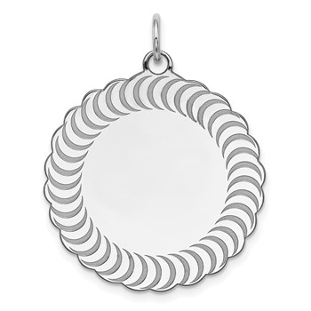SS Rh-plt Engraveable Scalloped Patterned Polished Front/Satin Back Charm
