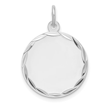 Sterling Silver Rhod-plated Eng. Rnd Polish Front & Back Disc Charm