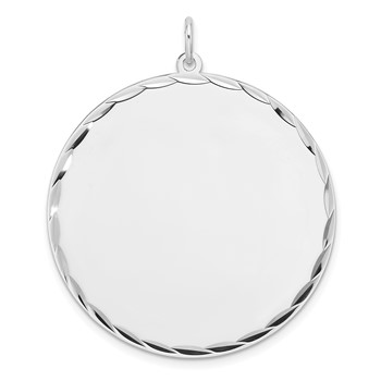 Sterling Silver Rhod-plated Eng. Rnd Polish Front/Satin Back Disc Charm