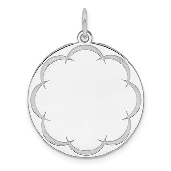 Sterling Silver Rhod-plated Eng. Rnd Polish Front/Back Disc Charm