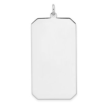 Sterling Silver Rhod-plate Eng. Rect. Polish Front/Satin Back Disc Charm
