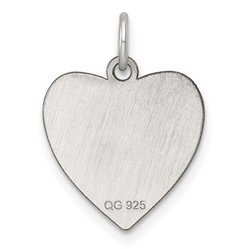 Sterling Silver Rhod-plated Eng. Heart Polish Front/Satin Back Disc Charm — alternate view