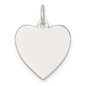 Sterling Silver Rhod-plated Eng. Heart Polish Front/Satin Back Disc Charm