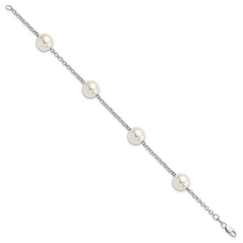 Majestik Sterling Silver Rhodium-plated 10-11mm White Imitation Shell Pearl Hand-knotted 4 Station Bracelet — alternate view