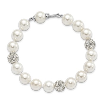 Majestik Sterling Silver Rhodium-plated 10-11mm White Imitation Shell Crystal Hand-knotted Bracelet — alternate view