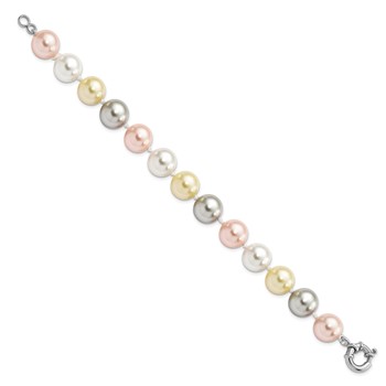 Majestik Sterling Silver Rhodium-plated 12-13mm Multi-Color Imitation Shell Pearl Hand-knotted Bracelet — alternate view