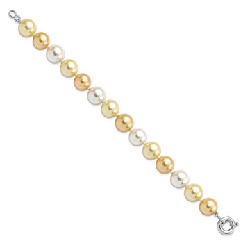 Majestik Sterling Silver Rhodium-plated 12-13mm Yellow and White Imitation Shell Pearl Hand-knotted Bracelet — alternate view