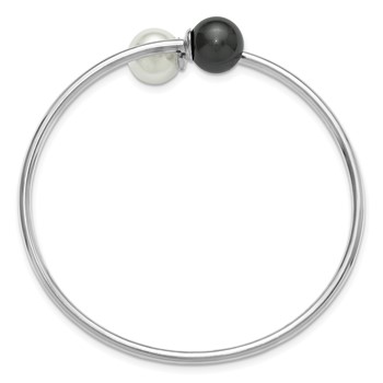 Sterling Silver Rh-plat 10-11mm Wht Blk Imitat Shell Pearl Bangle Bracelet — alternate view