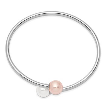 Majestik Sterling Silver Rhodium-plated 10-11mm White Pink Imitation Shell Pearl Bangle — alternate view