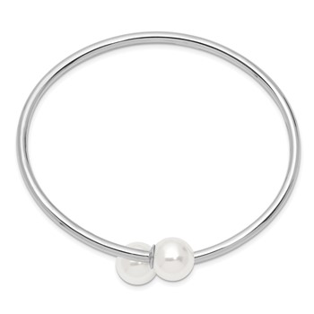 Majestik Sterling Silver Rhodium-plated 10-11mm White Imitation Shell Pearl Bangle Bracelet — alternate view