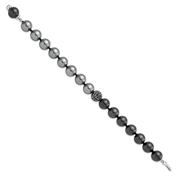 Majestic Sterling Silver Rhodium-plated 10-11mm Dk Grey/Black Imitation Shell Pearl Crystal Hand-knotted Bracelet — alternate view