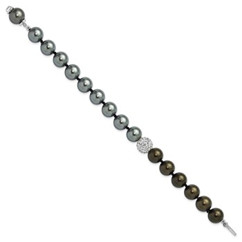 SS Majestik RH-pl 10-11mm Grey/Blk Imit Shell Pearl Crystal Bracelet — alternate view