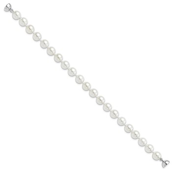Majestic Sterling Silver Rhodium-plated 8-9mm White Imitation Shell Pearl Hand-knotted Bracelet — alternate view