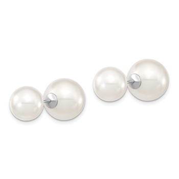 Majestik Sterling Silver Rhodium-plated 10-11mm and 11-12mm White with White Imitation Shell Pearl Front Back Post Earrings — alternate view