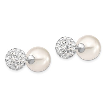 Majestik Sterling Silver Rhodium-plated 10-11mm and 12-13mm CZ and White Imitation Shell Pearl Front Back Post Earrings — alternate view