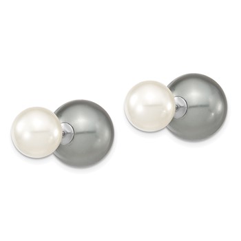 Majestik Sterling Silver Rhodium-plated 10-11mm and 14-15mm Grey with White Imitation Shell Pearl Front Back Post Earrings — alternate view