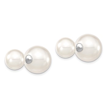 Majestik Sterling Silver Rhodium-plated 10-11mm and 14-15mm White with White Imitation Shell Pearl Front Back Post Earrings — alternate view
