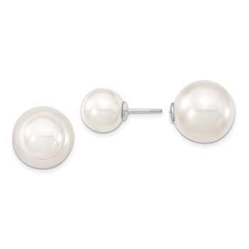 Majestik Sterling Silver Rhodium-plated 10-11mm and 14-15mm White with White Imitation Shell Pearl Front Back Post Earrings