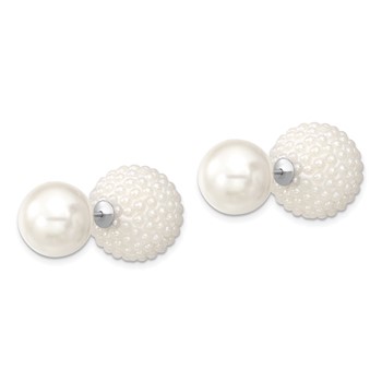Majestik Sterling Silver Rhodium-plated 11-12mm and 15-16mm White with White Imitation Shell Pearl Front Back Post Earrings — alternate view