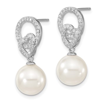 Sterling S Majestik Rh-pl 10-11mm Wht Imitat Shell Pearl & CZ Dangle Earrin — alternate view