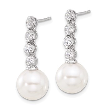 Sterling S Majestik RH-pl 10-11mm Wht Imit Shell Pearl/CZ Dangle Earrings — alternate view