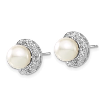 Sterling Silver Majestik 8-9mm White Shell Bead & CZ Post Earrings — alternate view