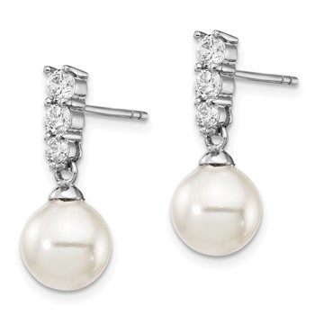 Majestik Sterling Silver Rhodium-plated 8-9mm Imitation Shell Pearl CZ Dangle Earrings — alternate view
