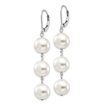 Majestik Sterling Silver Rhodium-plated 10-11mm Imitation Shell Pearl Dangle Earrings — alternate view