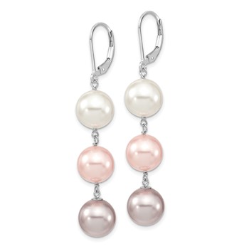 Majestic Sterling Silver Rhodium-plated 10-11mm White  Pink and Purple Imitation Shell Pearl Leverback Dangle Earrings — alternate view