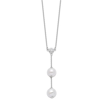 Majestic Sterling Silver Rhodium-plated 10-11mm White Imitation Shell Pearl CZ Y-Drop Spring Ring Clasp 18 inch Necklace