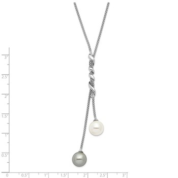 Majestik Sterling Silver Rhodium-plated 10-11mm White and Grey Imitation Shell Pearl Spring Ring Clasp 18.5 inch Necklace — alternate view