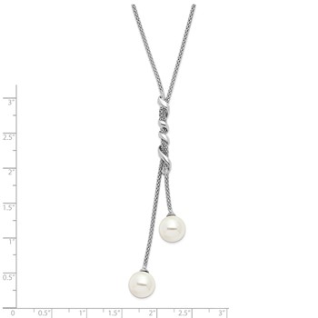 Majestik Sterling Silver Rhodium-plated 10-11mm White Imitation Shell Pearl Spring Ring Clasp 18.5 inch Necklace — alternate view