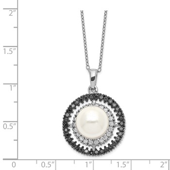 Sterling Silver Majestik Rhod-plated 10-11mm Shell Blk/Wht CZ Necklace — alternate view