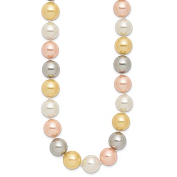 Majestik Sterling Silver Rhodium-plated 12-13mm Multi-Color Imitation Shell Pearl Hand-knotted Necklace — alternate view