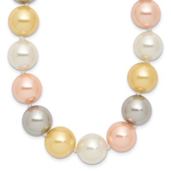 Majestik Sterling Silver Rhodium-plated 12-13mm Multi-Color Imitation Shell Pearl Hand-knotted Necklace