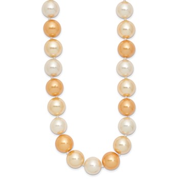 Majestik Sterling Silver Rhodium-plated 12-13mm Yellow and White Imitation Shell Pearl Hand-knotted Necklace — alternate view
