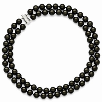 Sterling S Majestik Rh-pl 2 Row 10-11mm Blk Imitat Shell Pearl Necklace — alternate view