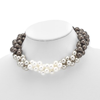 Sterling Silver Majestik Rh-pl 3 Row 10-11mm Gry/Wt/Blk Shell Necklace — alternate view