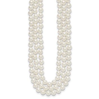 Majestik Sterling Silver Rhodium-plated 3 Row 10-11mm White Imitation Shell Pearl Hand-knotted Necklace — alternate view
