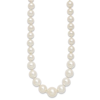 Majestik Sterling Silver Rhodium-plated 6-12mm Graduated White Imitation Shell Pearl Hand-knotted Necklace — alternate view