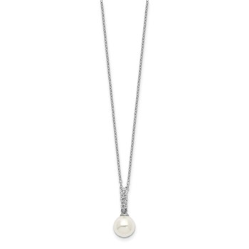 Majestik Sterling Silver Rhodium-plated 8-9mm Imitation Shell Pearl CZ Spring Ring Clasp 17 inch Necklace — alternate view