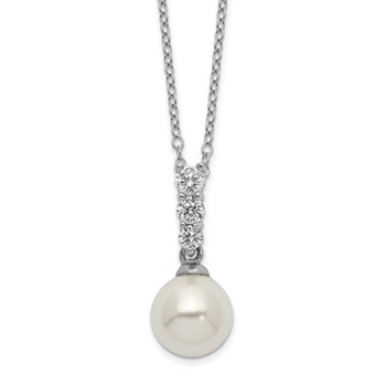 Majestik Sterling Silver Rhodium-plated 8-9mm Imitation Shell Pearl CZ Spring Ring Clasp 17 inch Necklace