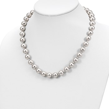 Majestic Sterling Silver Rhodium-plated 10-11mm Grey Imitation Shell Pearl Hand-knotted Necklace — alternate view