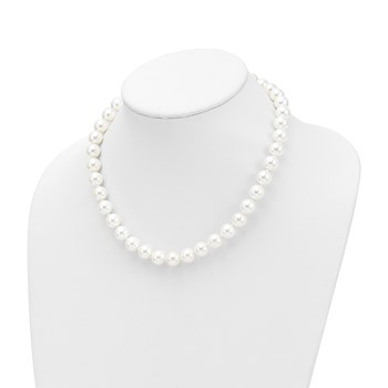 Majestic Sterling Silver Rhodium-plated 10-11mm White Imitation Shell Pearl Hand-knotted Necklace — alternate view