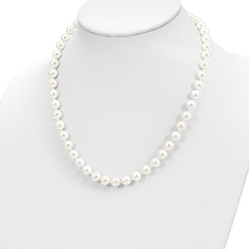 Majestic Sterling Silver Rhodium-plated 8-9mm White Imitation Shell Pearl Hand-knotted Necklace — alternate view