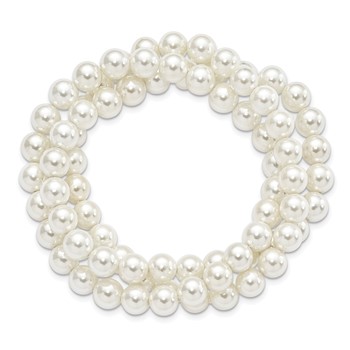 Majestik 7-8mm White Imitation Shell Pearl Hand-knotted Set of 3 Stretch Bracelets — alternate view