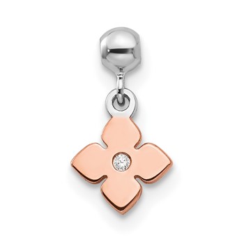 Mio Memento Sterling Silver Rhodium-plated Rose-tone CZ Flower Charm