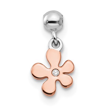 Mio Memento Sterling Silver Rhodium-plated Rose-tone CZ Flower Charm