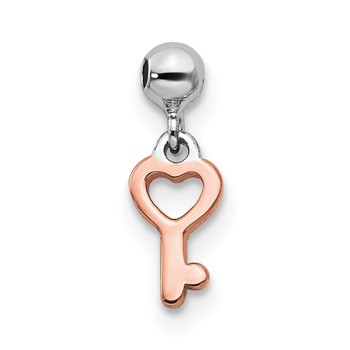 Mio Memento Sterling Silver Rhodium-plated Rose-tone Dangle Heart Key Charm